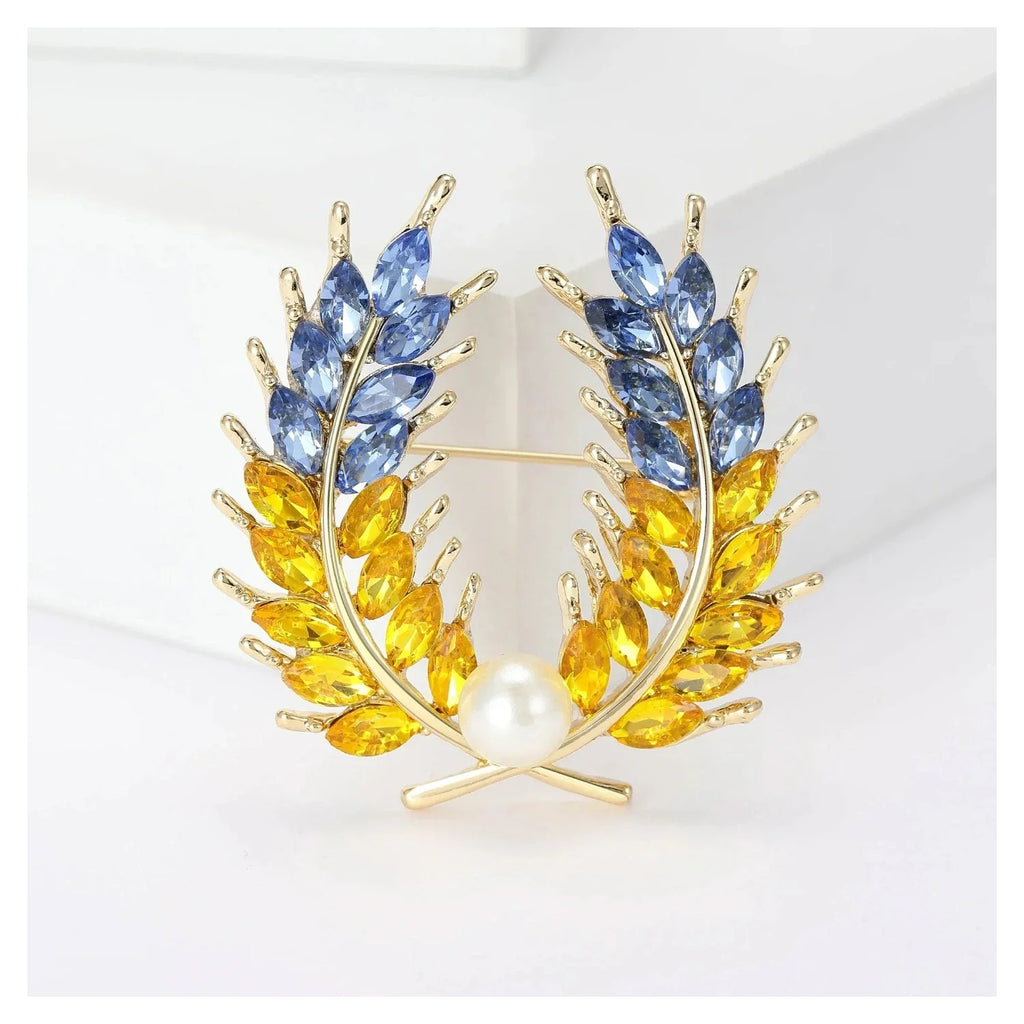 Rhinestone Ear of Wheat Brooch Yellow Blue