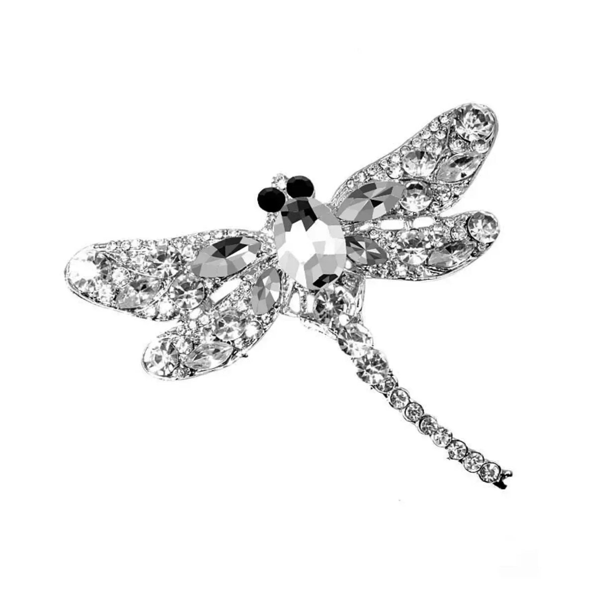 9cm Vintage Rhinestone Dragonfly Brooch – Silver