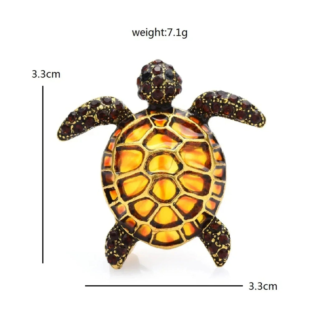 Enamel Turtle Brooch with Rhinestones – Blue, Yellow, Black, Orange