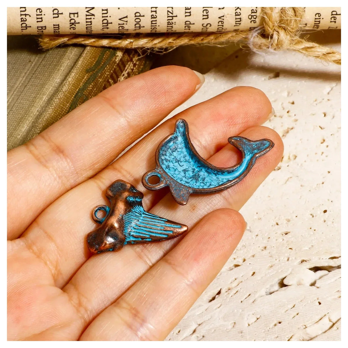 20pcs Vintage Ocean Jewelry Charms Antique Copper Blue Patina