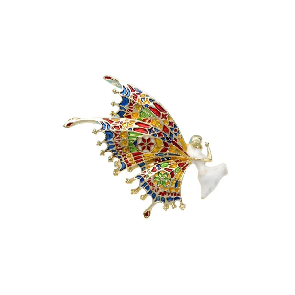 Vintage Fairy Brooch 5.3cm Butterfly Wing Enamel Pin