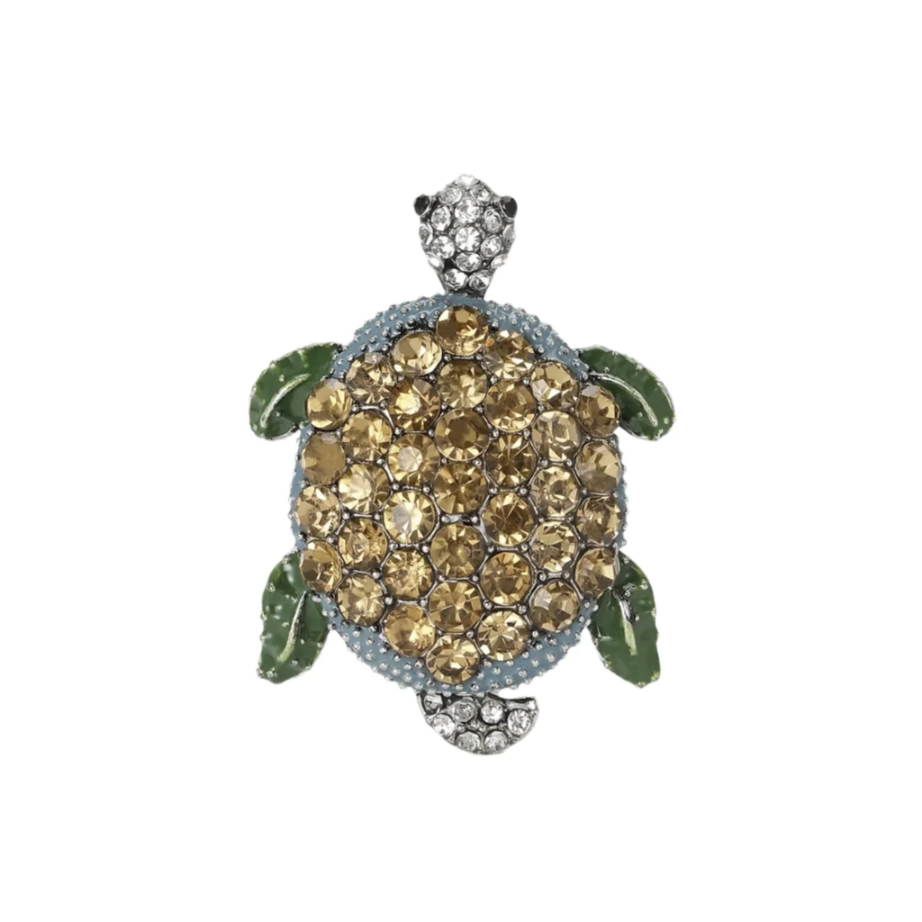 Crystal Adorned Sea Turtle Brooch with Rhinestones – 3.6cm Turtle 1