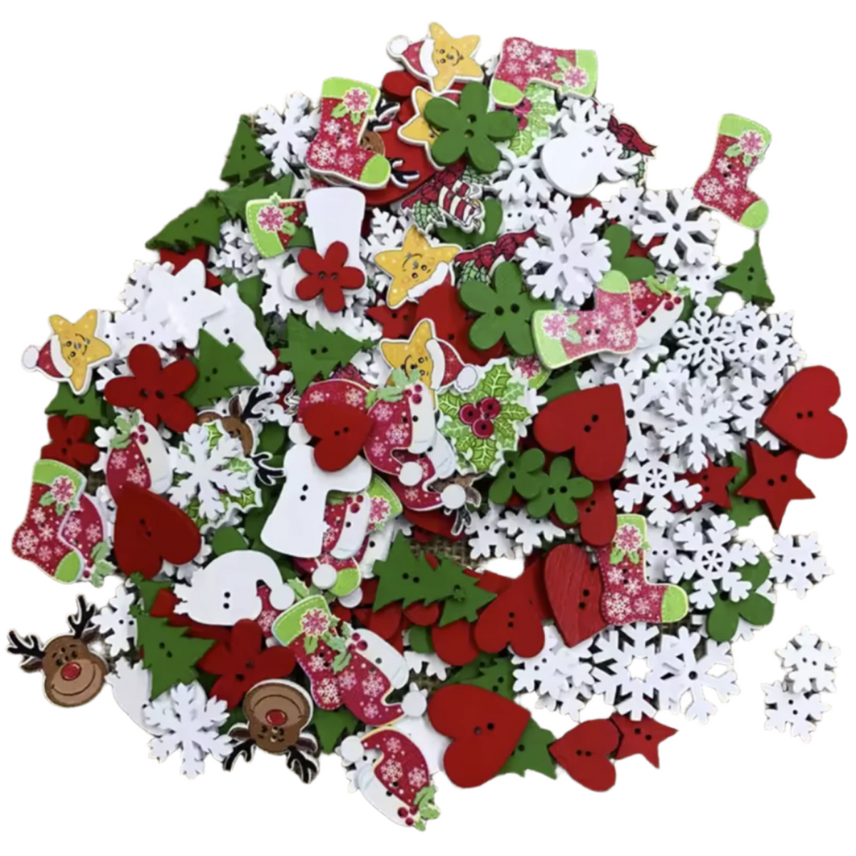 50pcs Wooden Buttons 18-26mm Christmas Decorative Shapes