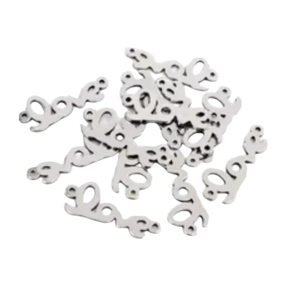 30pcs Stainless Steel Charms – Single & Double Loop Findings – Love Emblem 19x8mm Double Loop