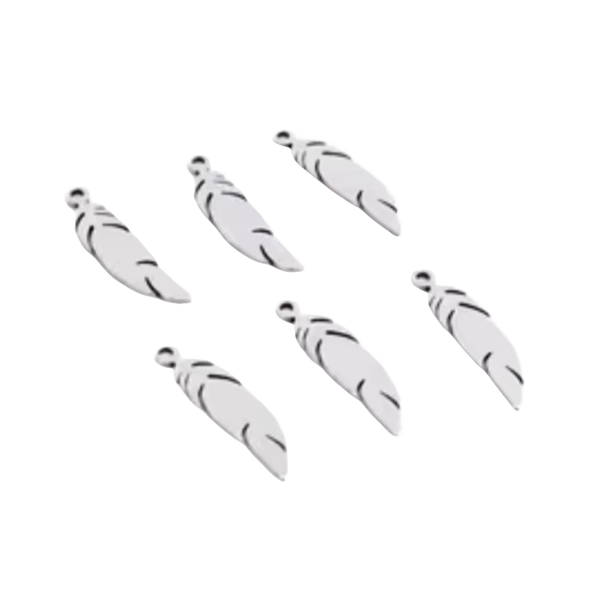 30pcs Stainless Steel Charms – Single & Double Loop Findings – Feather 25x6mm Single Loop