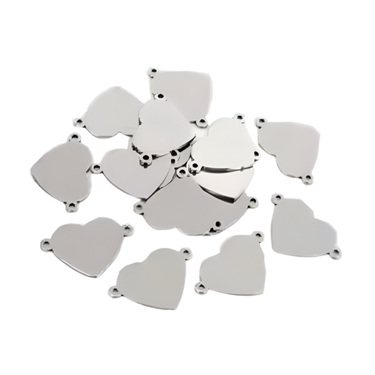 30pcs Stainless Steel Charms – Single & Double Loop Findings – Heart 18x12mm Double Loop