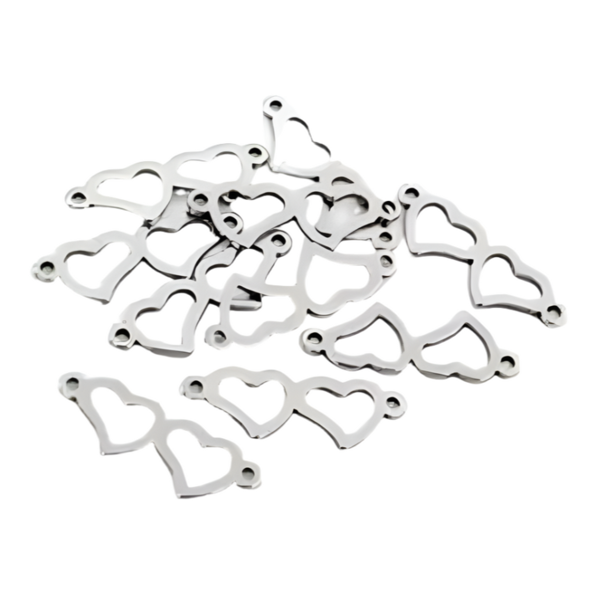 30pcs Stainless Steel Charms – Single & Double Loop Findings – Heart String 20x7mm Double Loop