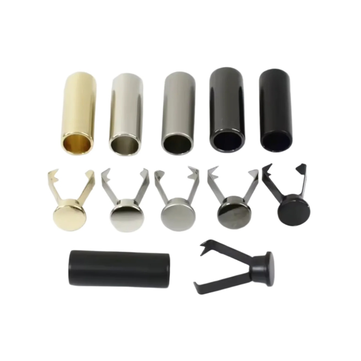 20x7mm Metal Cord Lock Toggle Clip – 4 or 8 pcs – Set of Metallic string ends tips on a white background on a white background