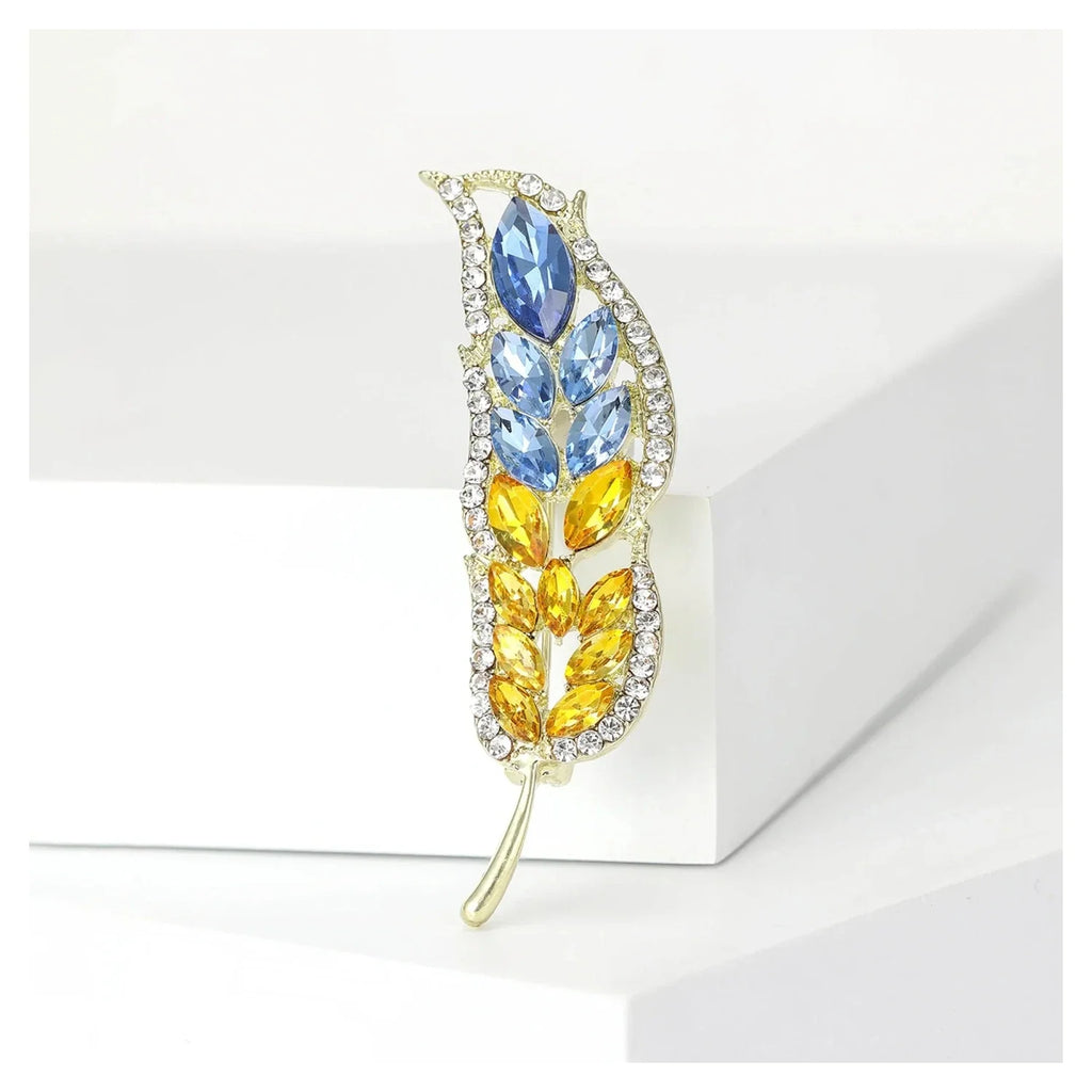 Rhinestone Ear of Wheat Brooch Yellow Blue