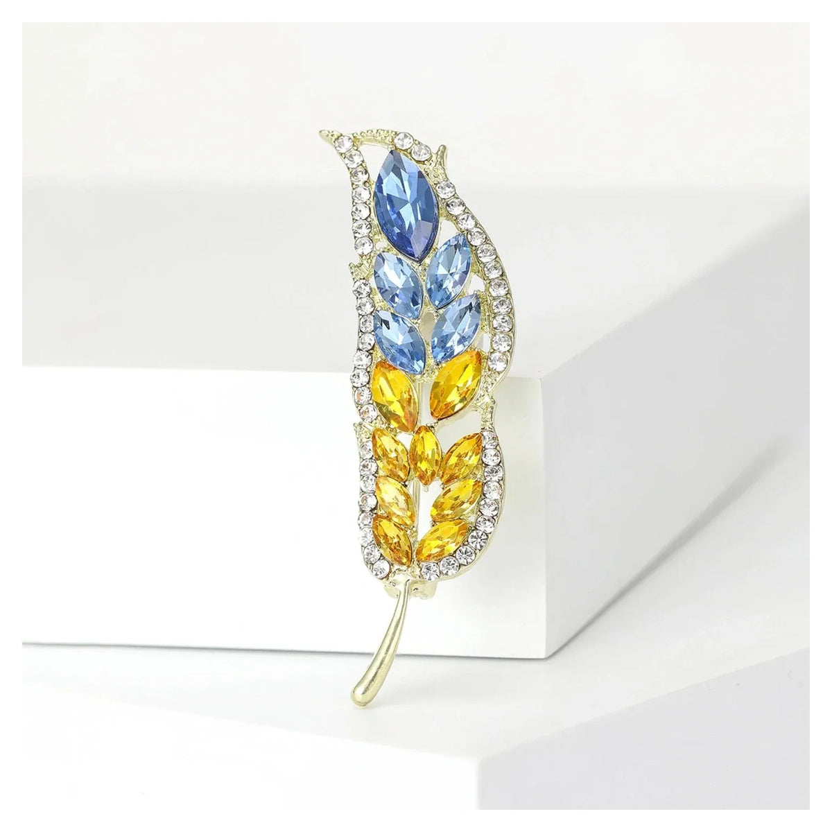 Rhinestone Ear of Wheat Brooch Yellow Blue