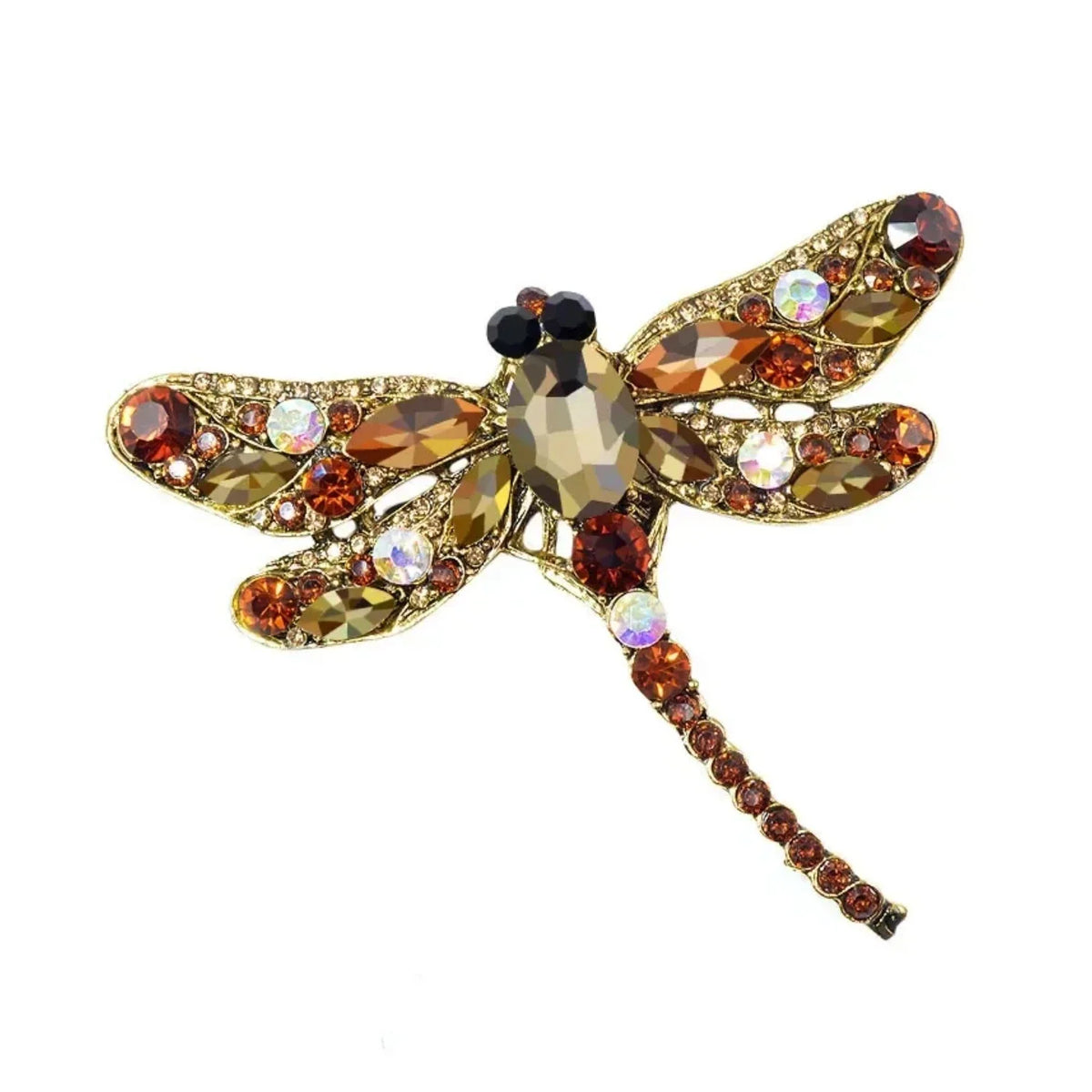 9cm Vintage Rhinestone Dragonfly Brooch – Coffee