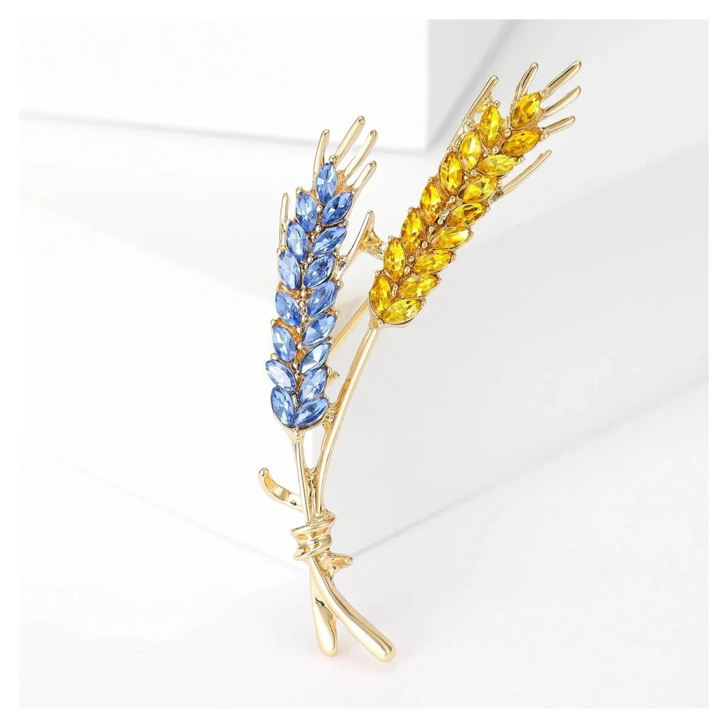 Rhinestone Ear of Wheat Brooch Yellow Blue