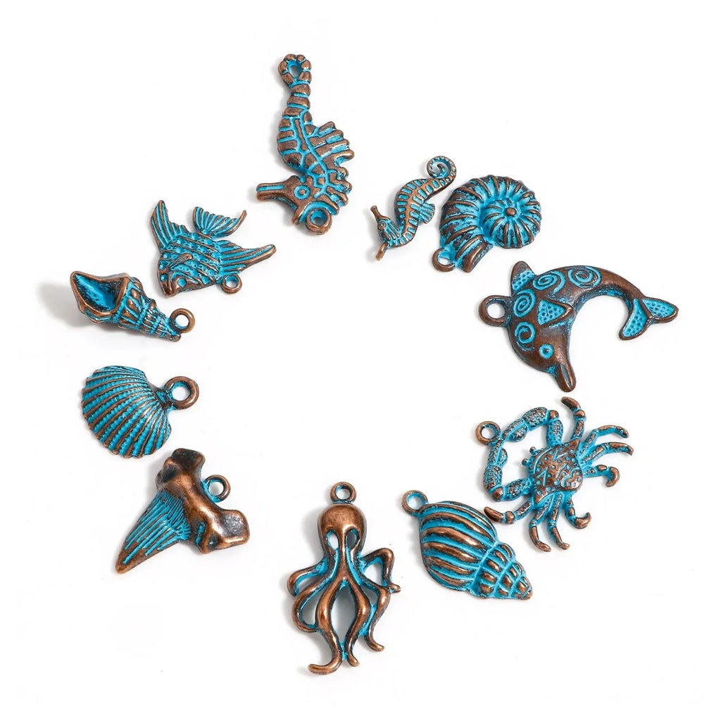 20pcs Vintage Ocean Jewelry Charms Antique Copper Blue Patina