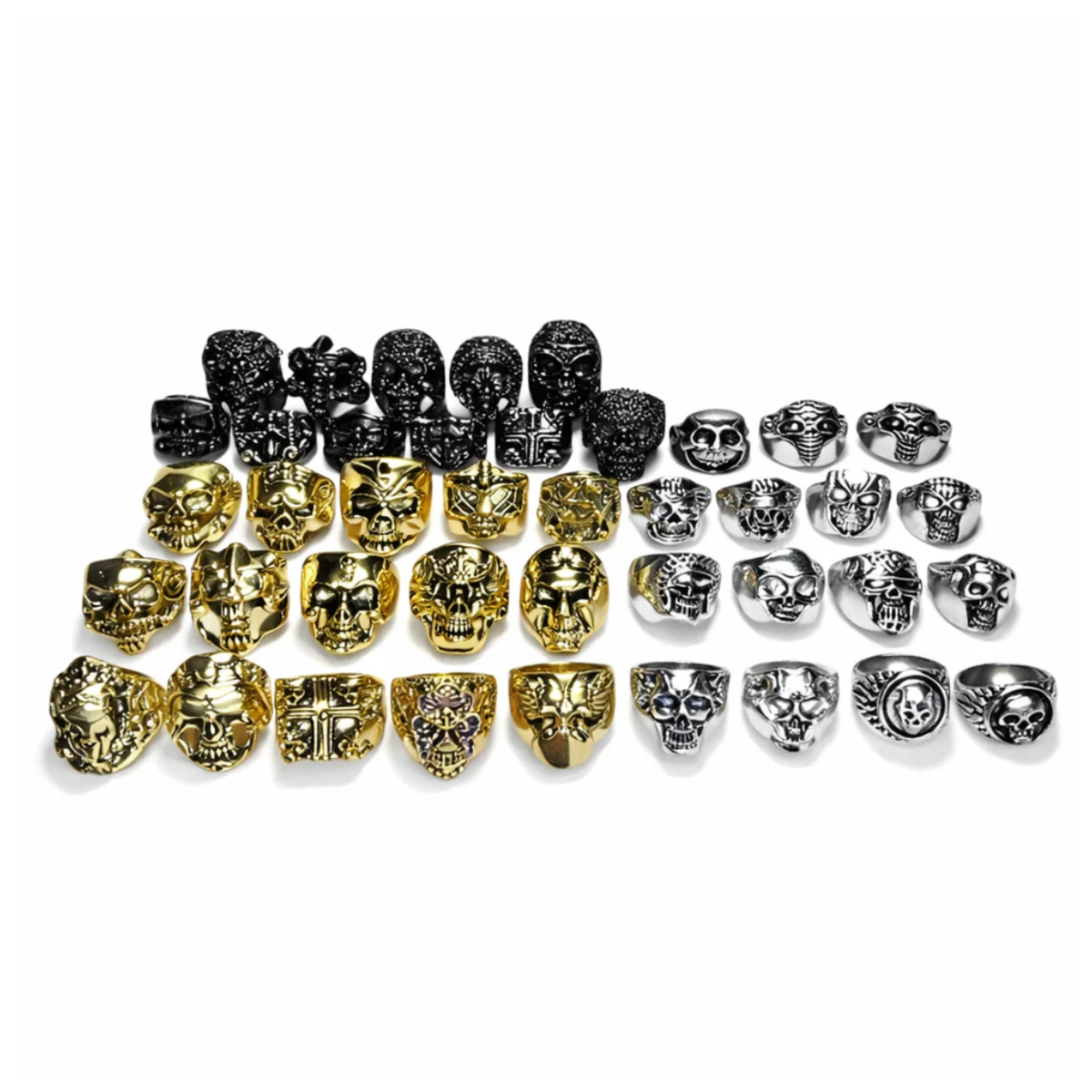 Skull Ring Silver Black Sizes 6-11