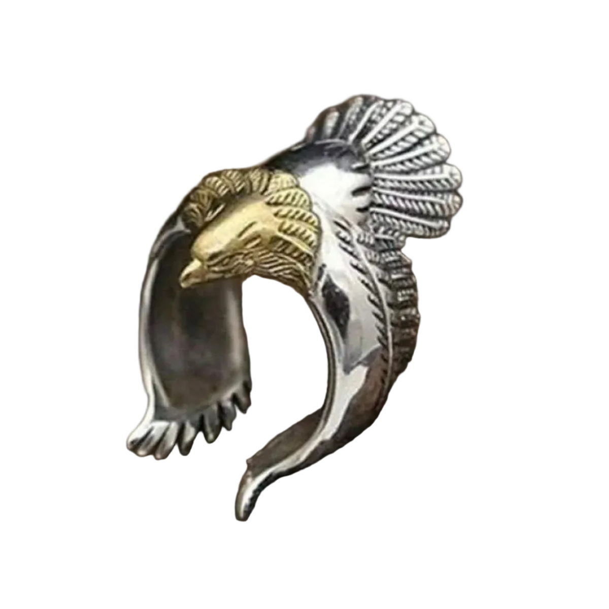 Stainless Steel Retro Eagle Bird Wings Open Ring – Eagle Gold Size 6 U.S. Adjustable, Eagle Gold Size 12 U.S. Adjustable