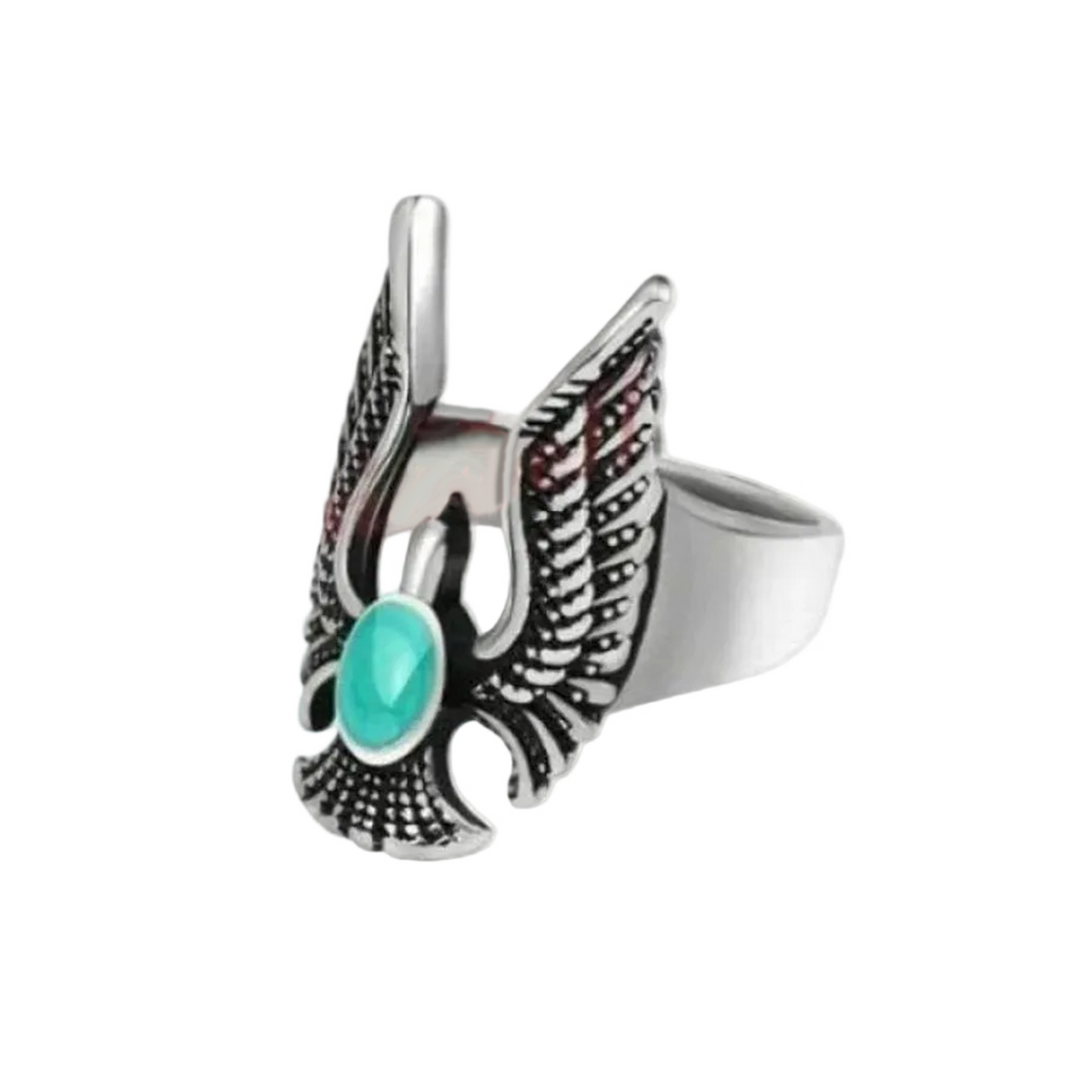 Stainless Steel Retro Eagle Bird Wings Open Ring – Blue Green Bird Size 10 U.S.