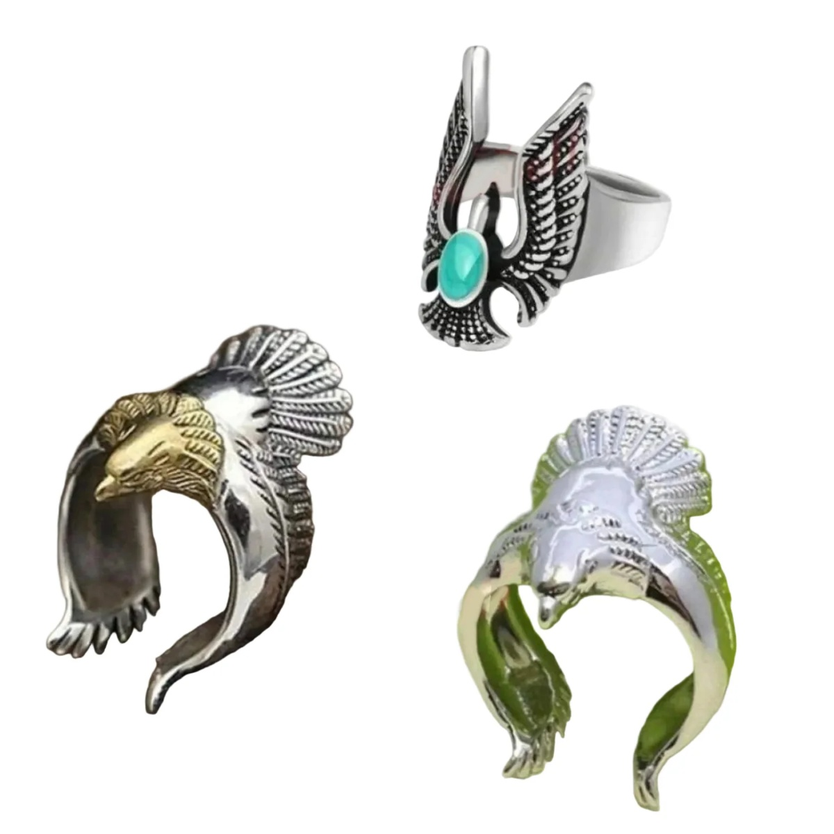 Stainless Steel Retro Eagle Bird Wings Open Ring