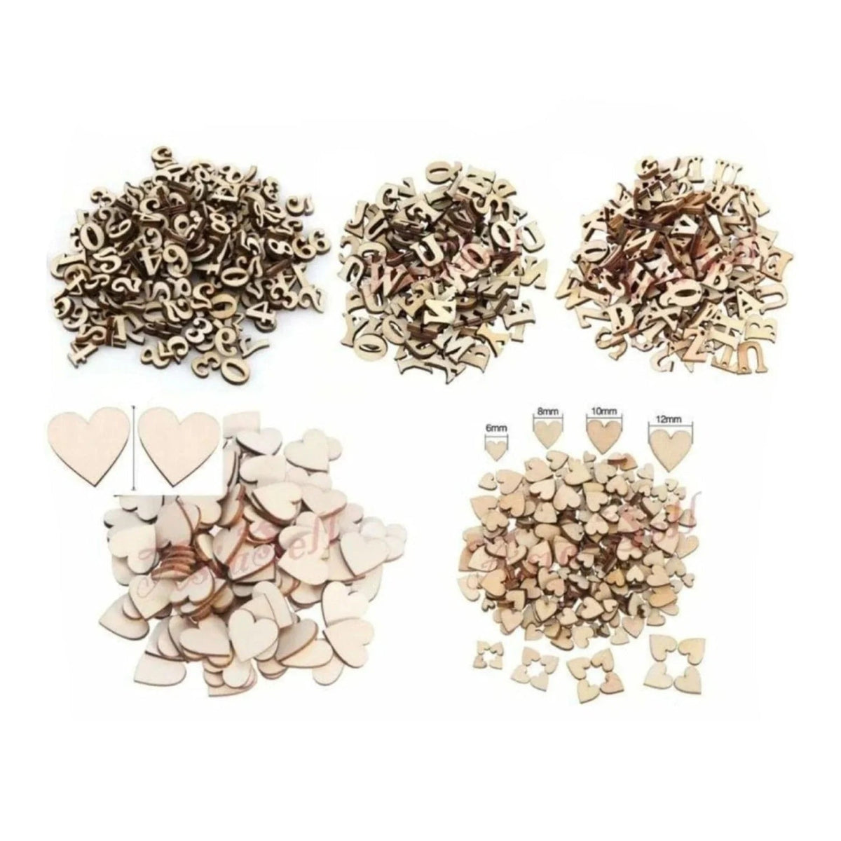 500PCS Wooden Numbers Alphabet Letters Hearts DIY Craft Wood Lettering