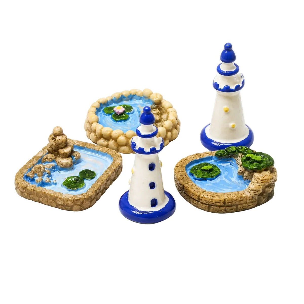 Mini Fairy Garden Figurines Set – 4pcs Tower Pond