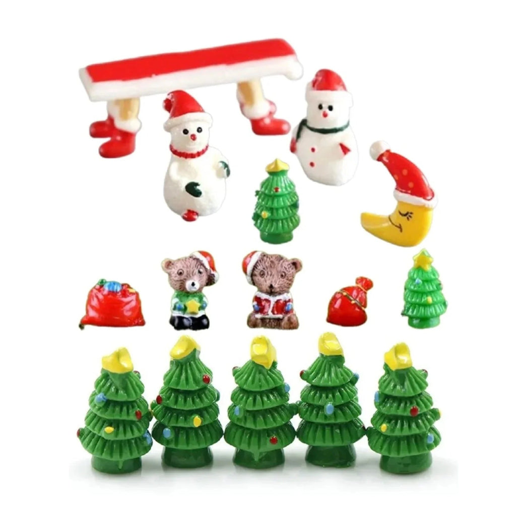5pcs Snowman & Christmas Tree Bench Figurine Set
