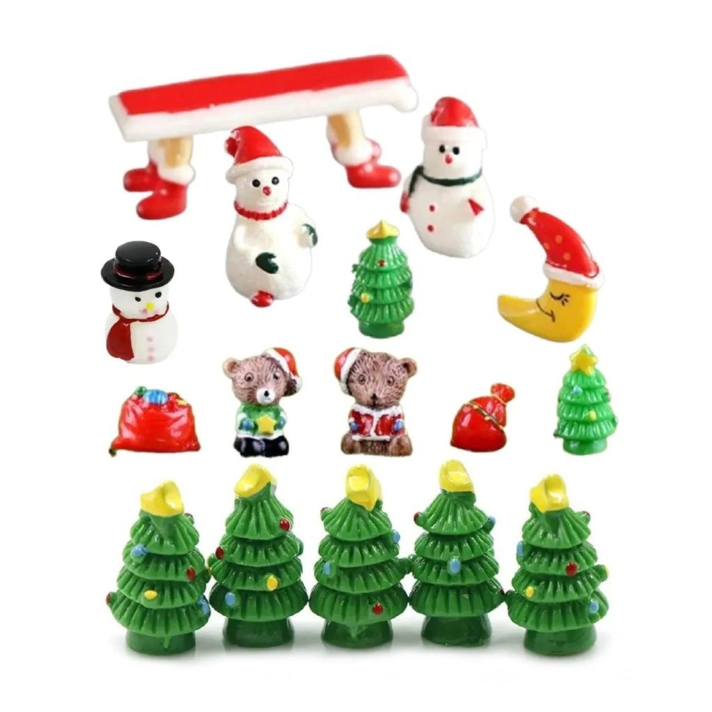 5pcs Snowman & Christmas Tree Bench Figurine Set