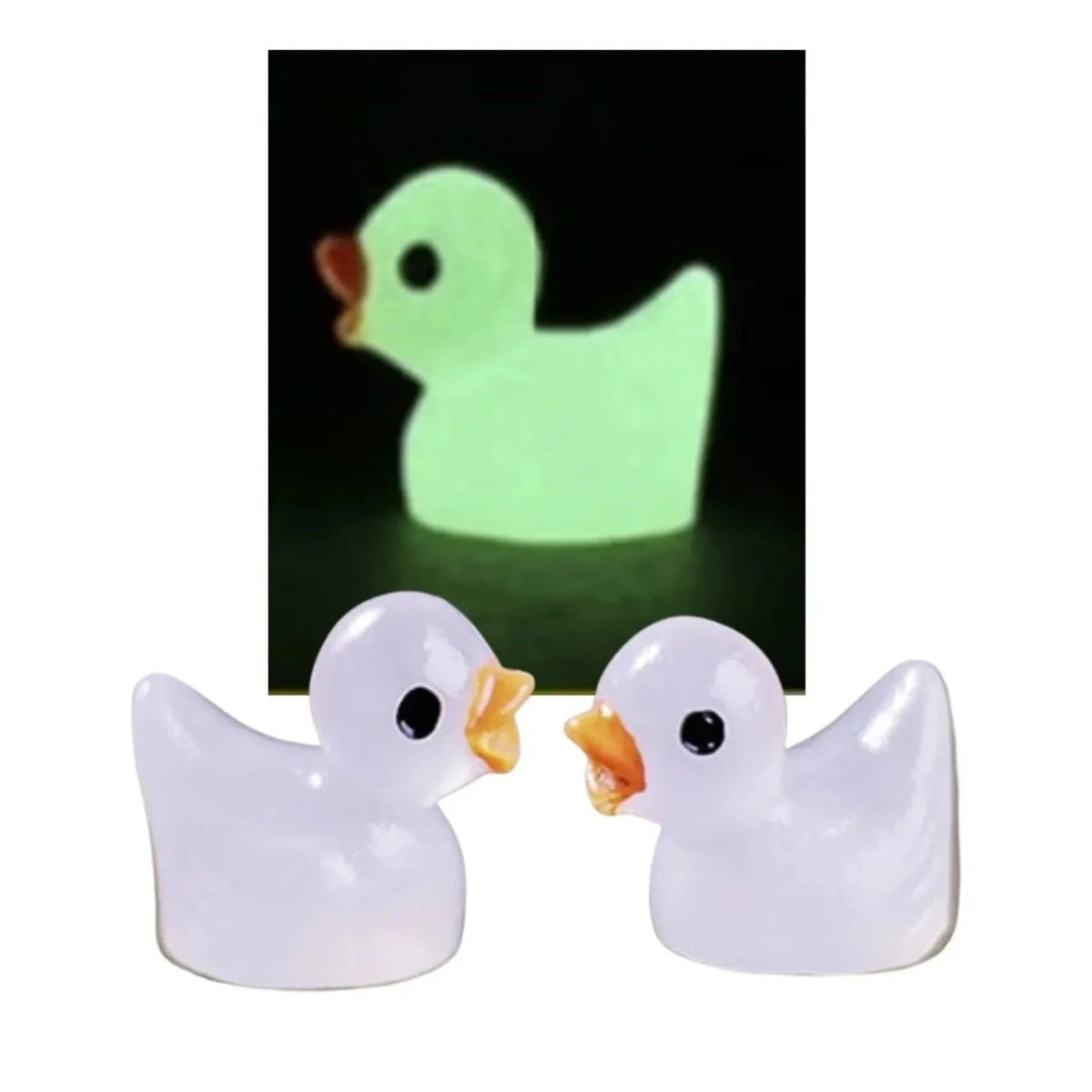 10 Miniature Glow-in-the-Dark Garden Ducks – Green Glowing White Ducks