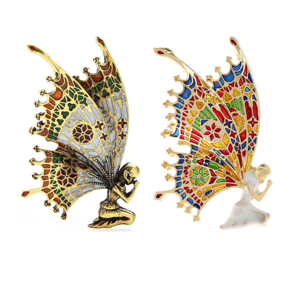 Vintage Fairy Brooch 5.3cm Butterfly Wing Enamel Pin