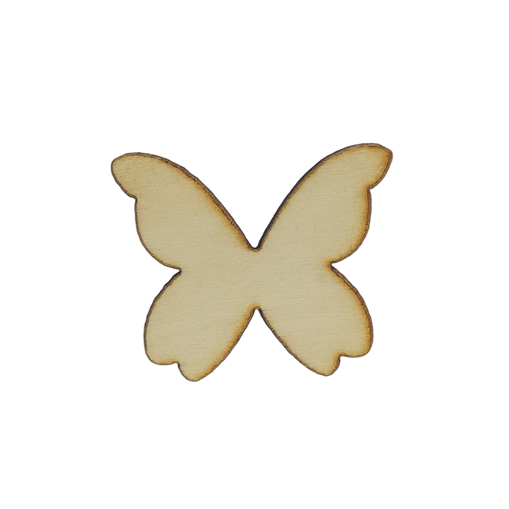 Natural Wooden Flower & Butterfly Shape Blanks – 50 pcs – Wooden butterfly shape on a light gray background | Back