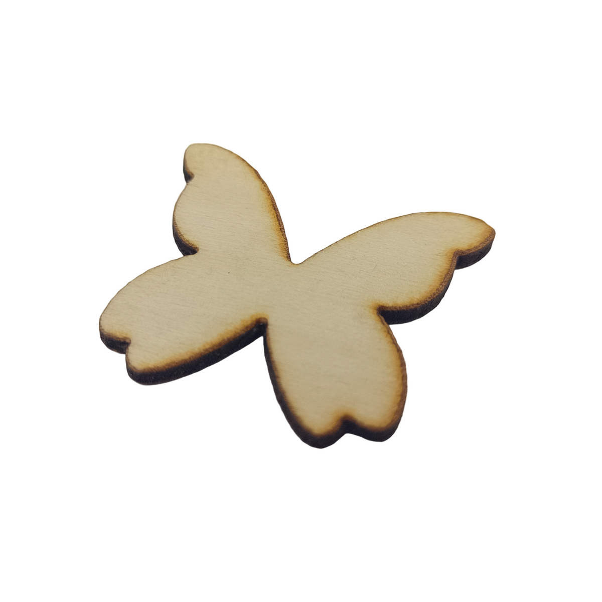 Natural Wooden Flower & Butterfly Shape Blanks – 50 pcs – Wooden butterfly-shaped cutout on a white background