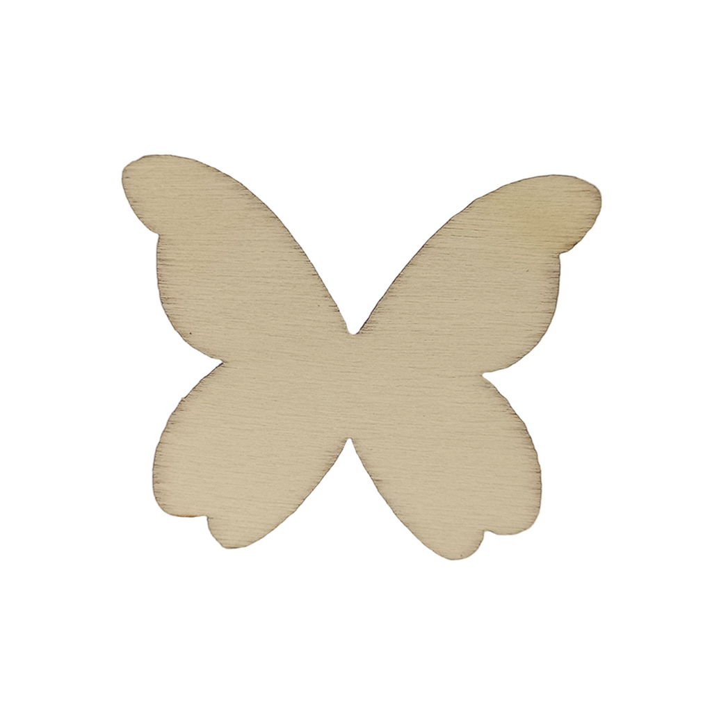 Natural Wooden Flower & Butterfly Shape Blanks – 50 pcs – Butterfly-shaped wooden cutout on a light gray background