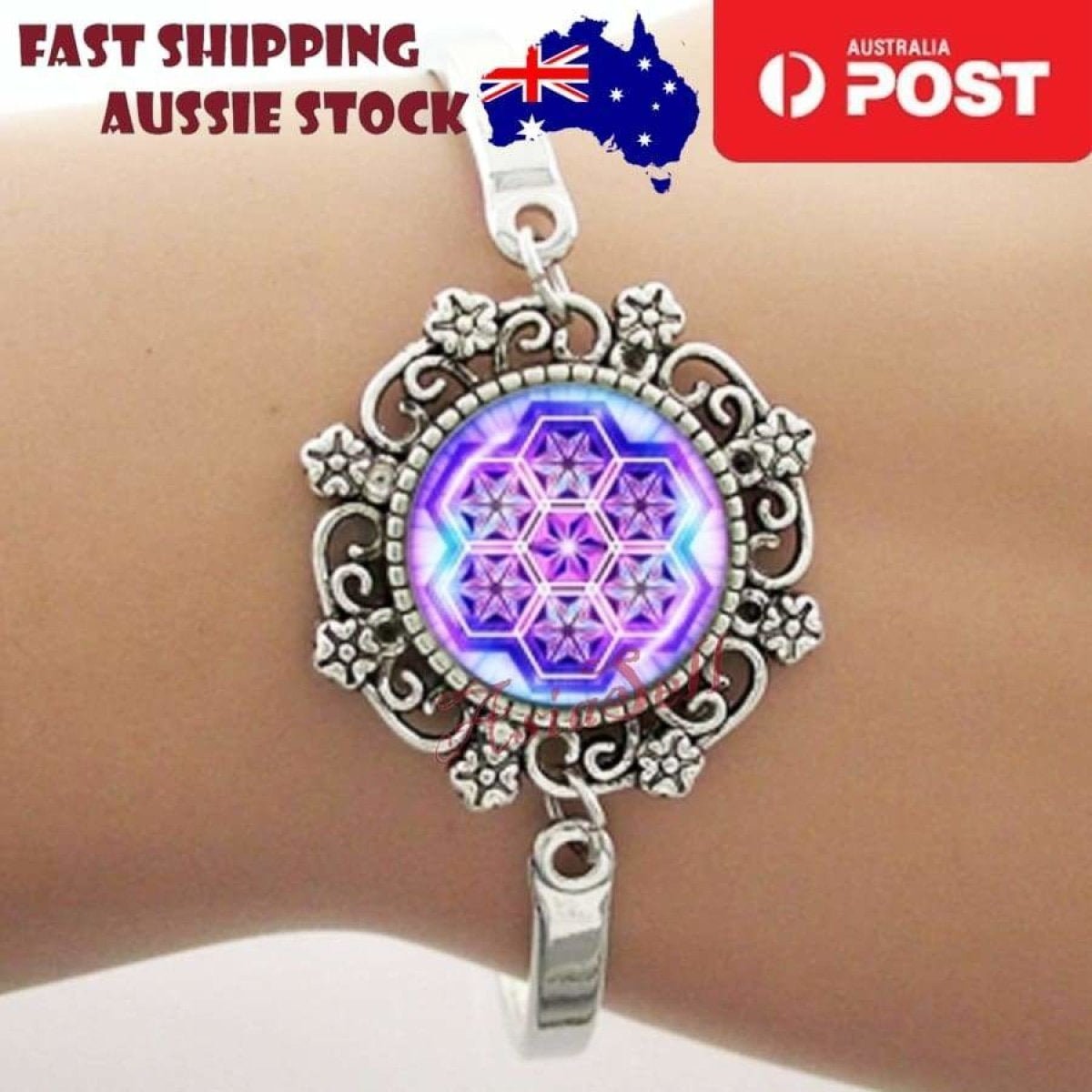 Cabochon Bracelet Armband 16mm Om Mandala – Geometric Purple