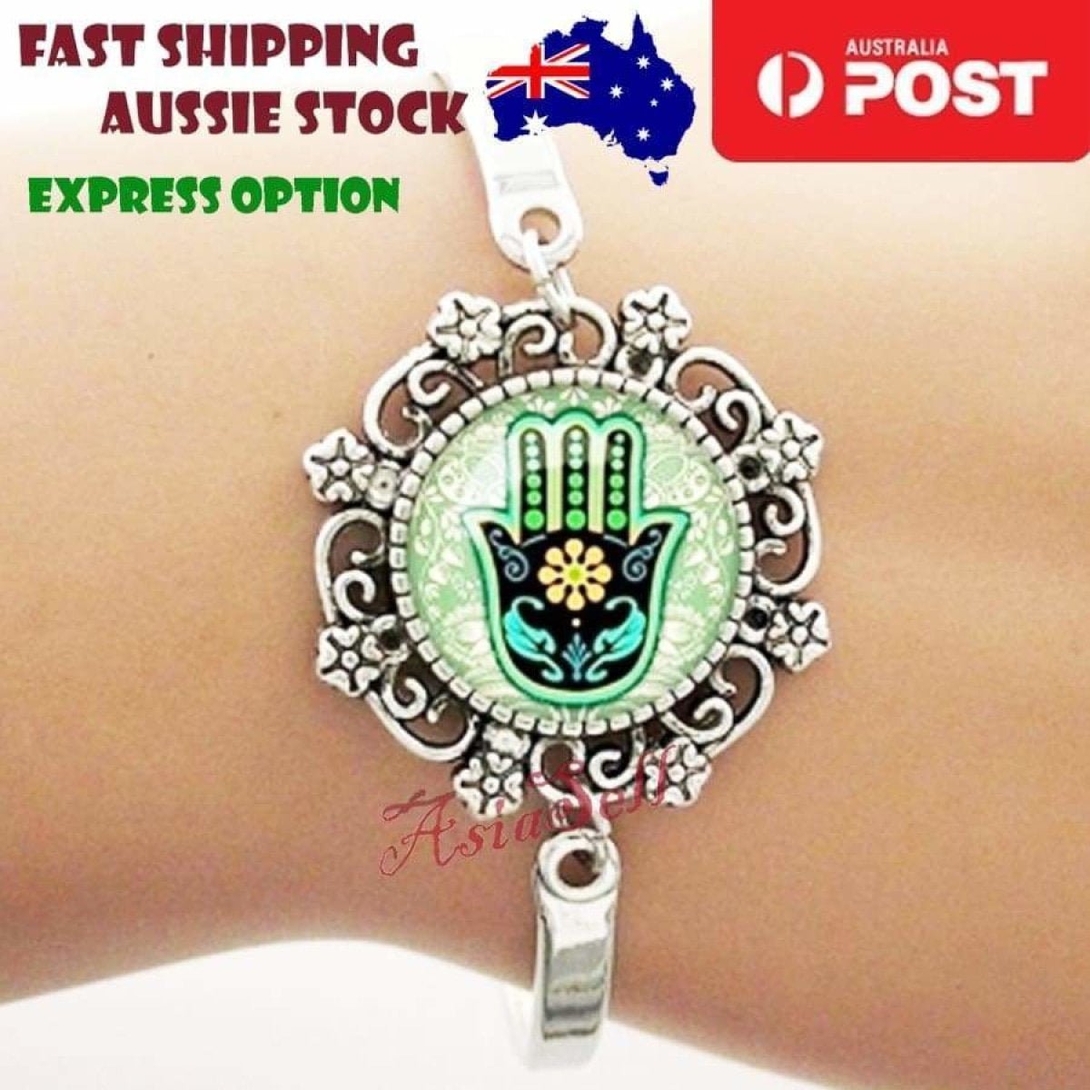 Cabochon Bracelet Armband 16mm Om Mandala – Hand Green
