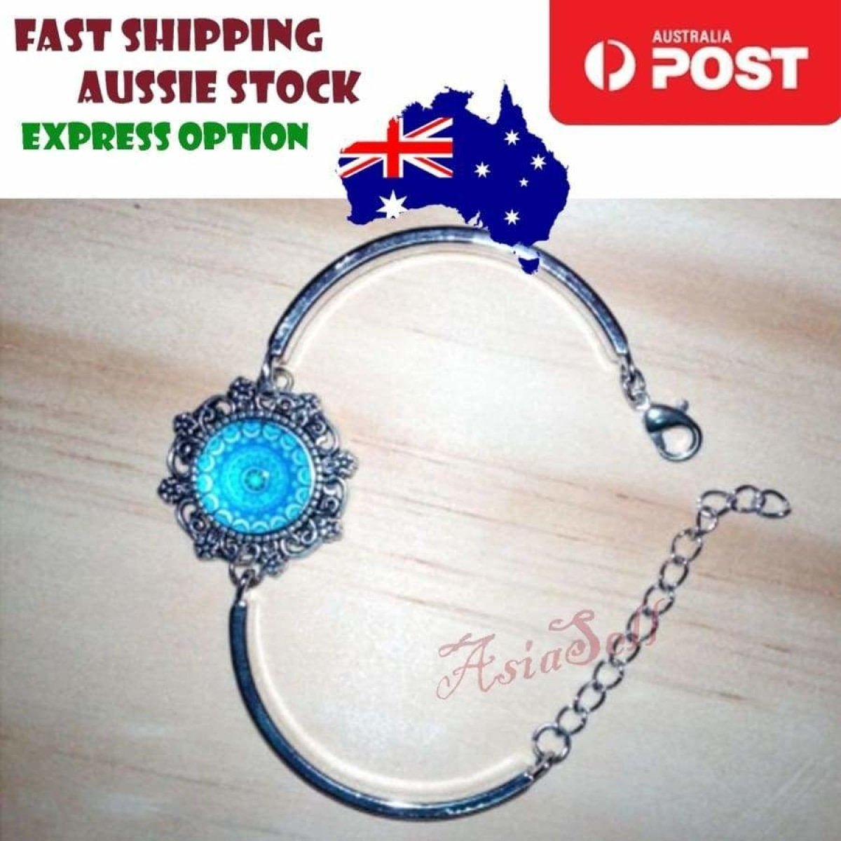 Cabochon Bracelet Armband 16mm Om Mandala – Mandala Blue