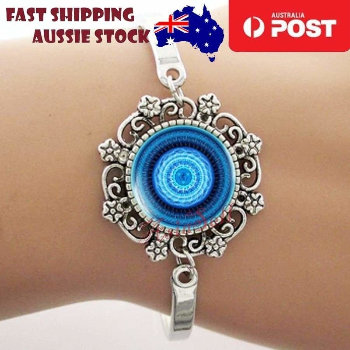 Cabochon Bracelet Armband 16mm Om Mandala – Mandala Deep Blue
