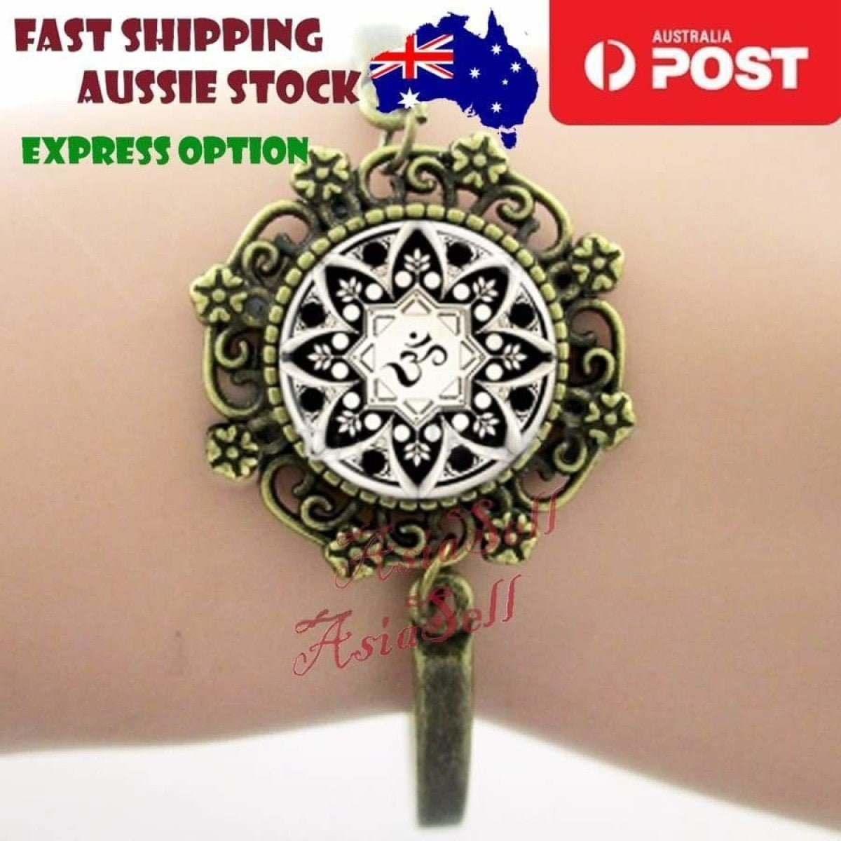 Cabochon Bracelet Armband 16mm Om Mandala – Om Black