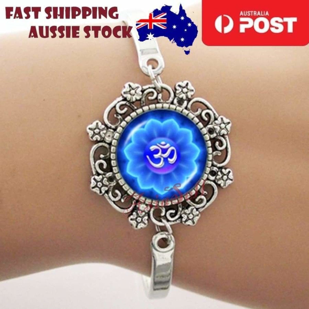 Cabochon Bracelet Armband 16mm Om Mandala – Om Blue