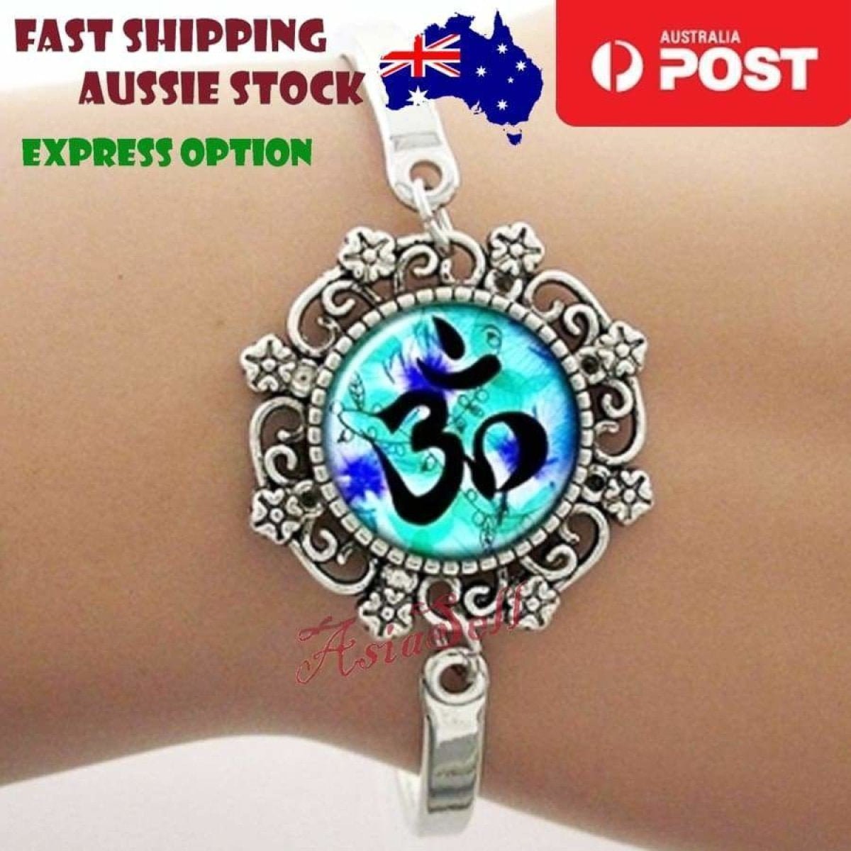 Cabochon Bracelet Armband 16mm Om Mandala – Om Blue Green