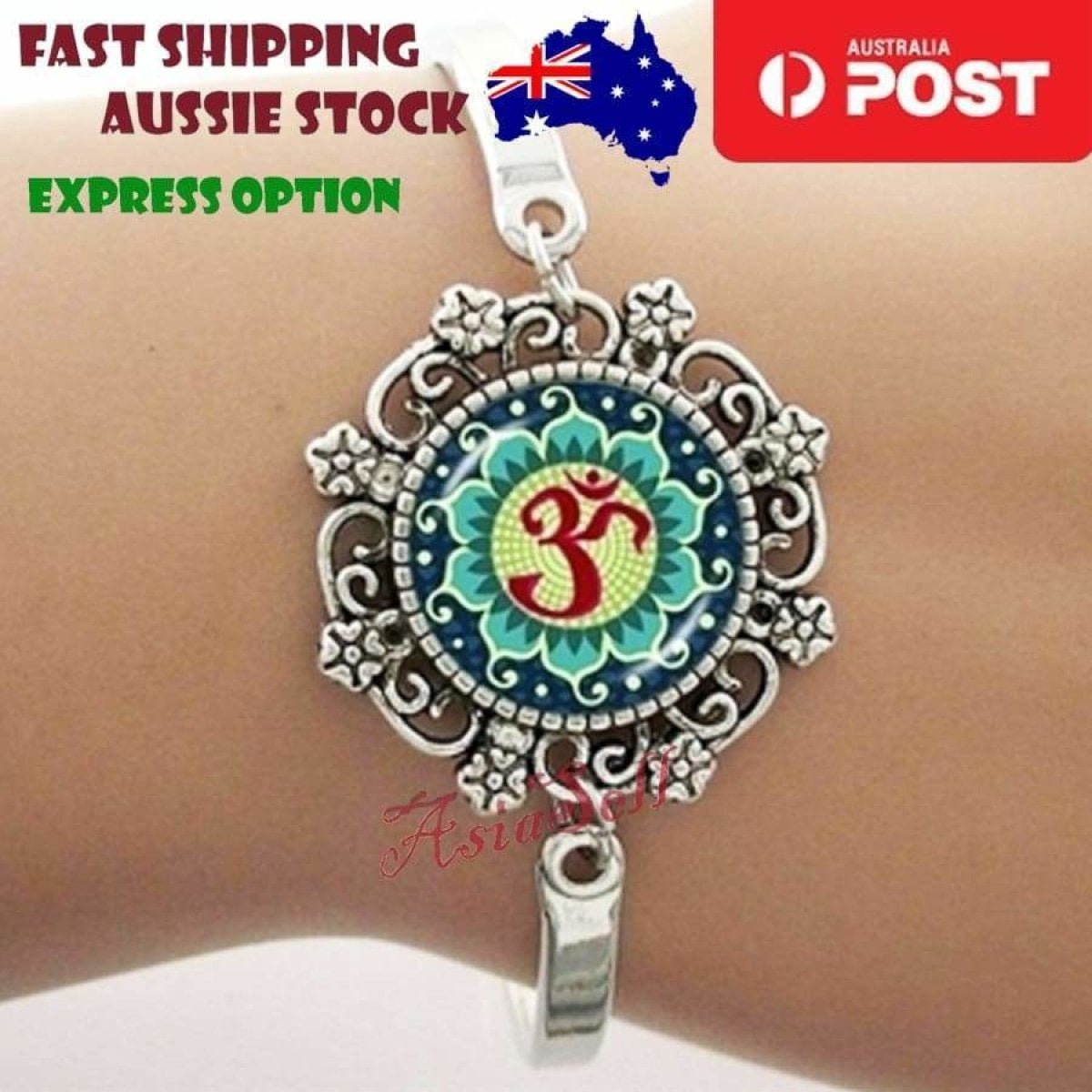 Cabochon Bracelet Armband 16mm Om Mandala – Om Green