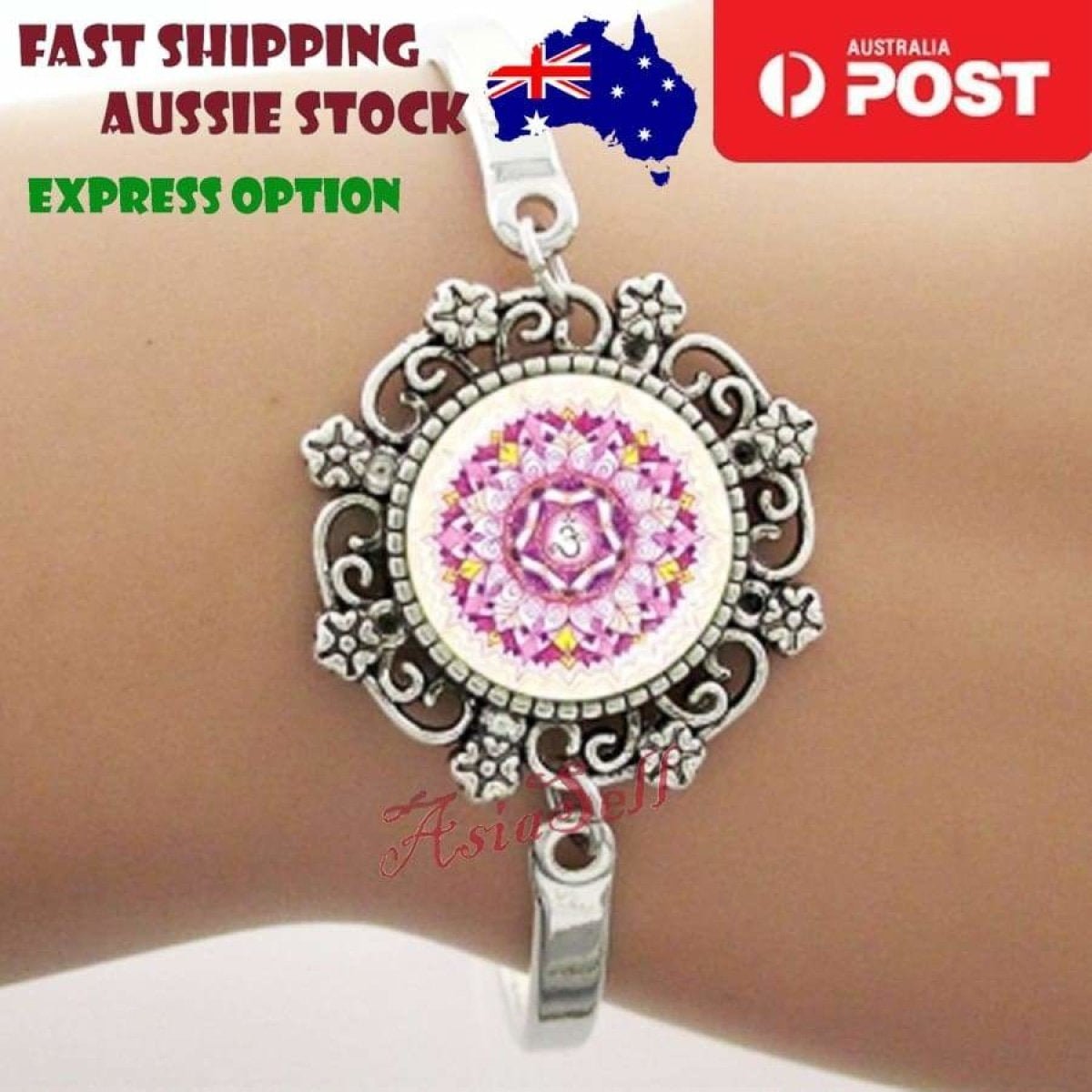 Cabochon Bracelet Armband 16mm Om Mandala – Om Light Pink