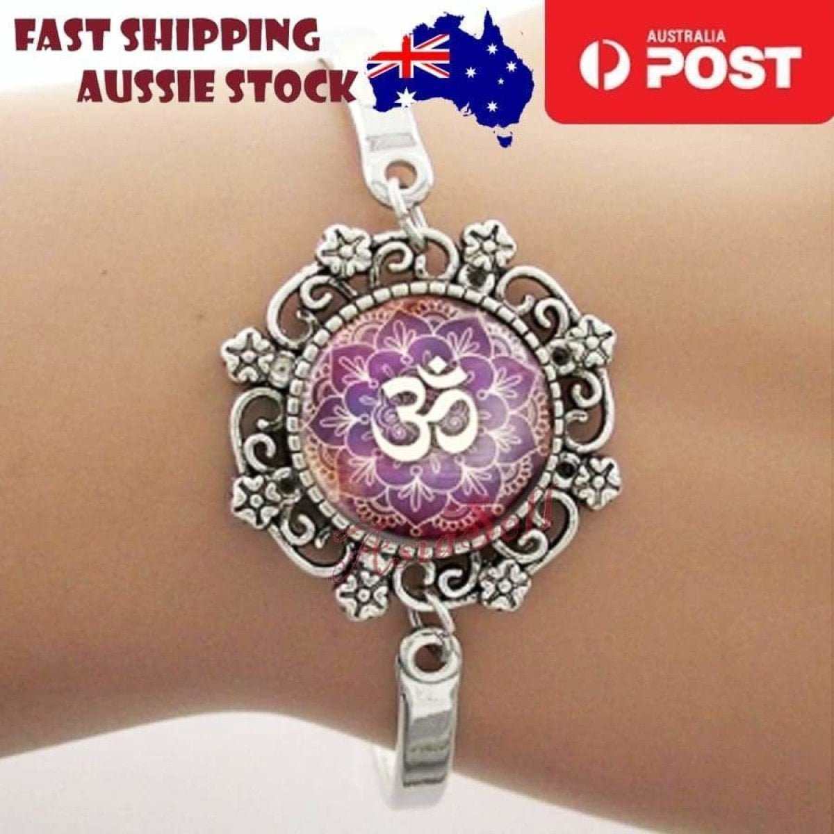 Cabochon Bracelet Armband 16mm Om Mandala – Om Purple