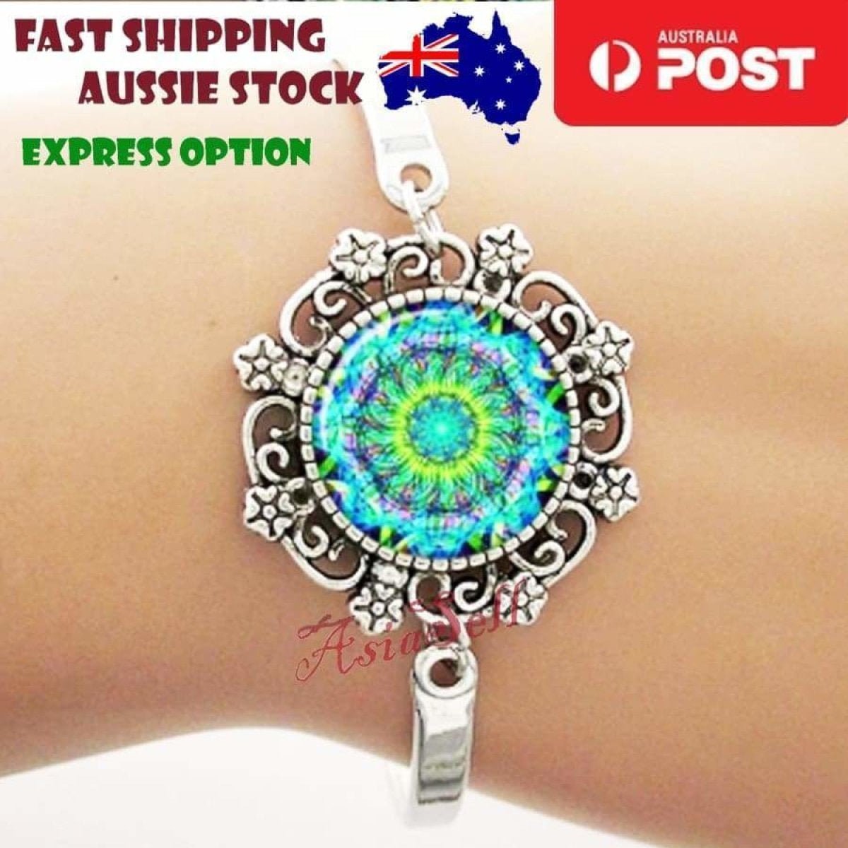 Cabochon Bracelet Armband 16mm Om Mandala – Pattern Green