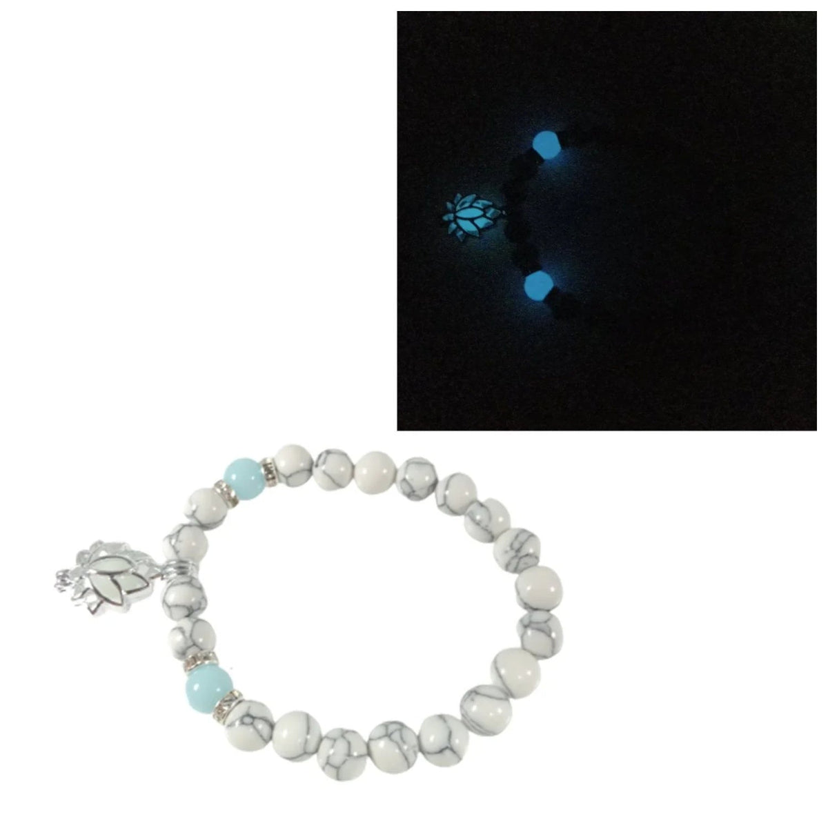 Luminous Glow In The Dark Lotus Charm Bracelet – Blue