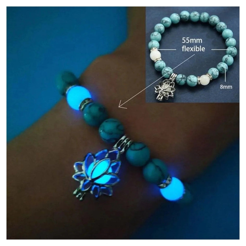 Luminous Glow In The Dark Lotus Charm Bracelet – Blue Light A