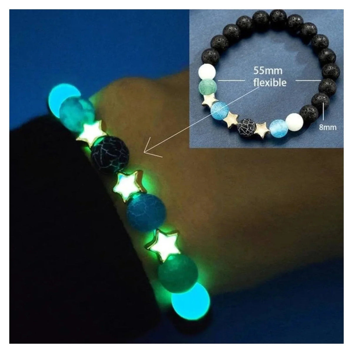 Luminous Glow In The Dark Lotus Charm Bracelet – Blue Light C