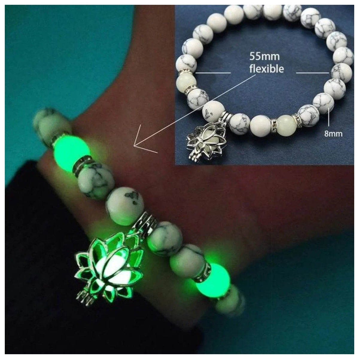 Luminous Glow In The Dark Lotus Charm Bracelet – Green Light B