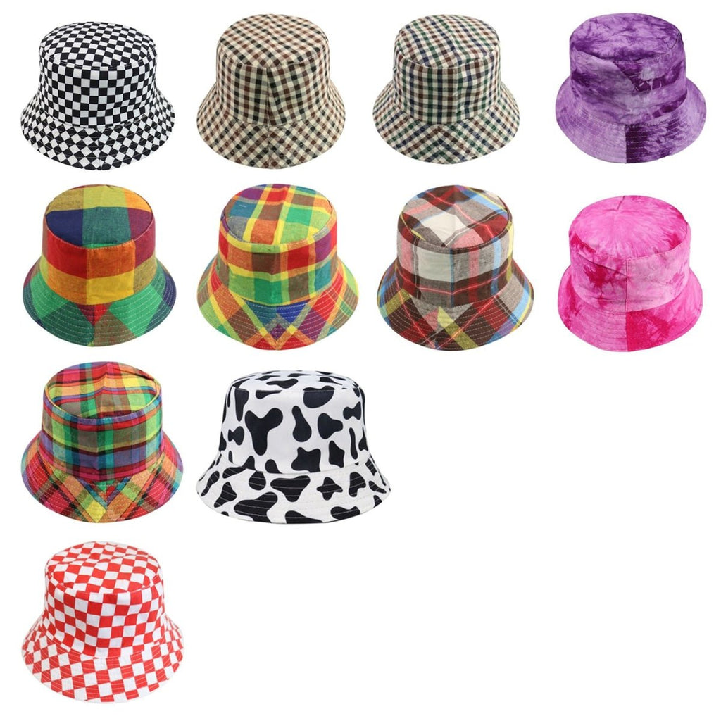 Bucket Hat with Cow Pattern and Colourful Checkerboard