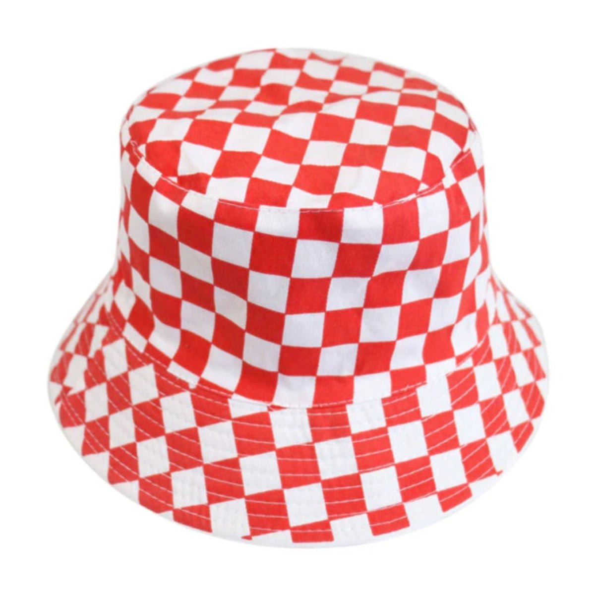 Bucket Hat with Cow Pattern and Colourful Checkerboard – Red and White Chequered