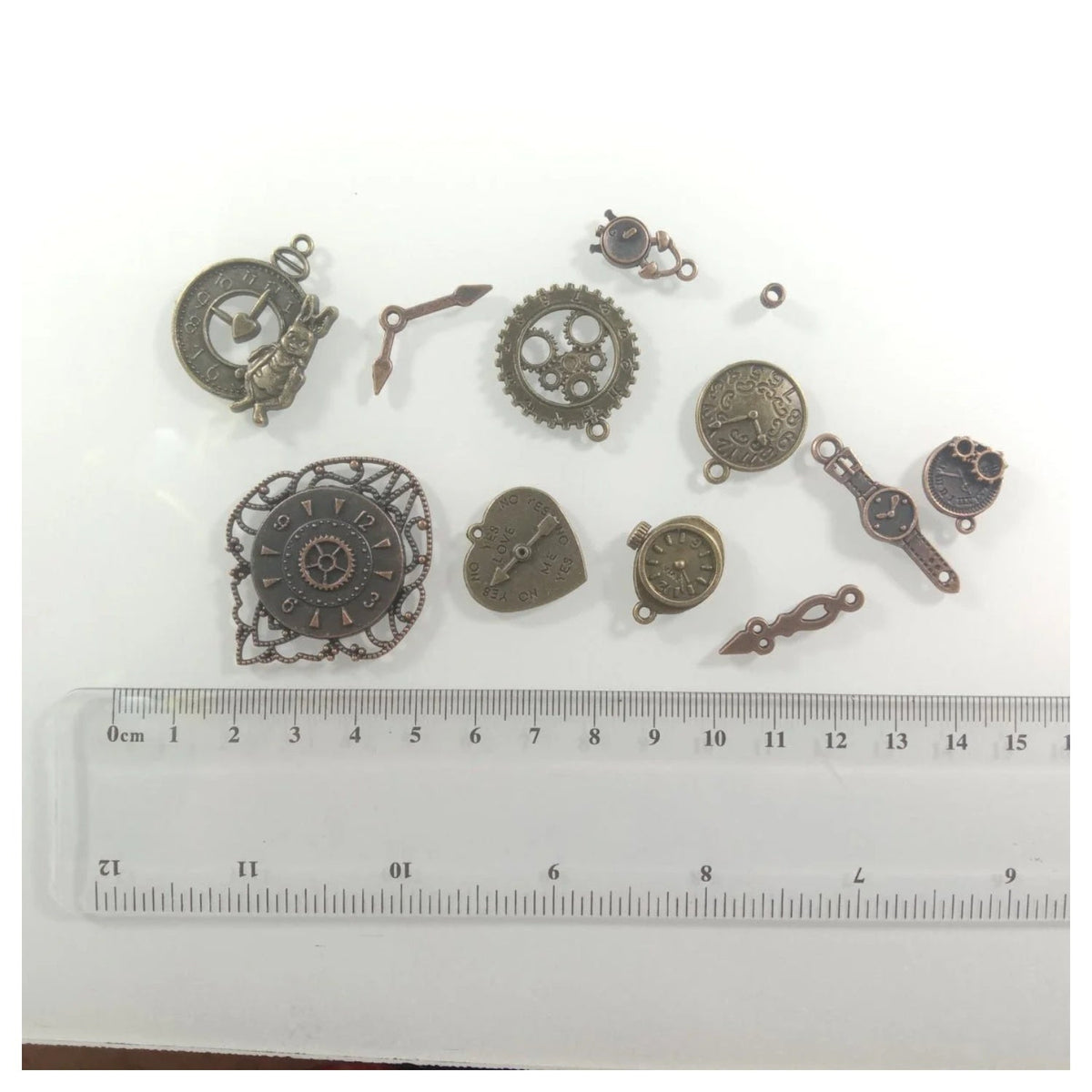 Clock Theme Bronze Silver Pendant Charms with Loops – 12