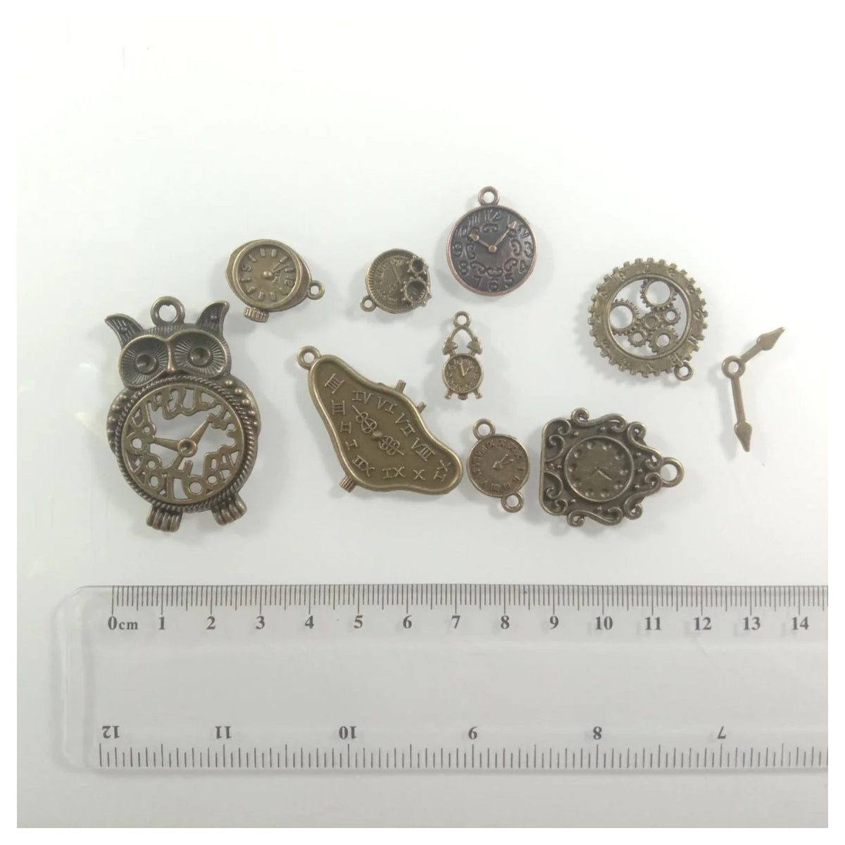 Clock Theme Bronze Silver Pendant Charms with Loops – 13