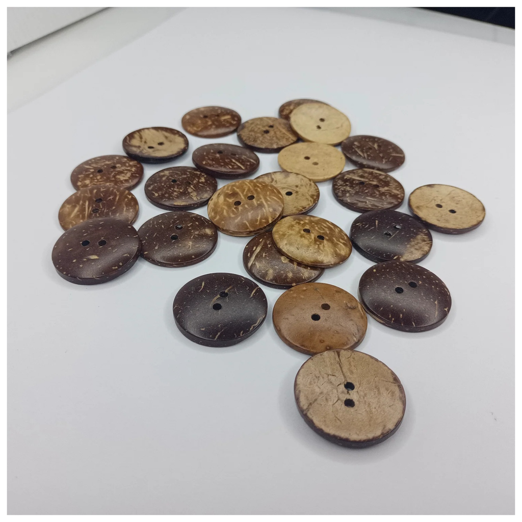 30mm Coconut Shell Round Clothing Buttons – 25pcs – Collection of brown and beige buttons on a white surface